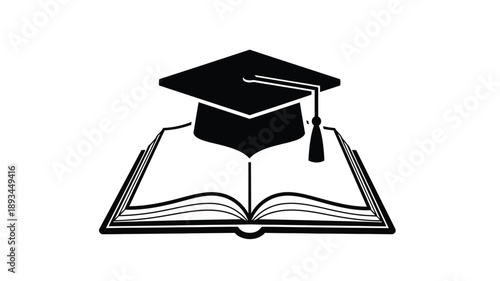 an open book with a graduation cap resting on top silhouette