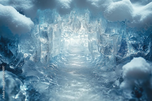 Ice cave with tunnel.