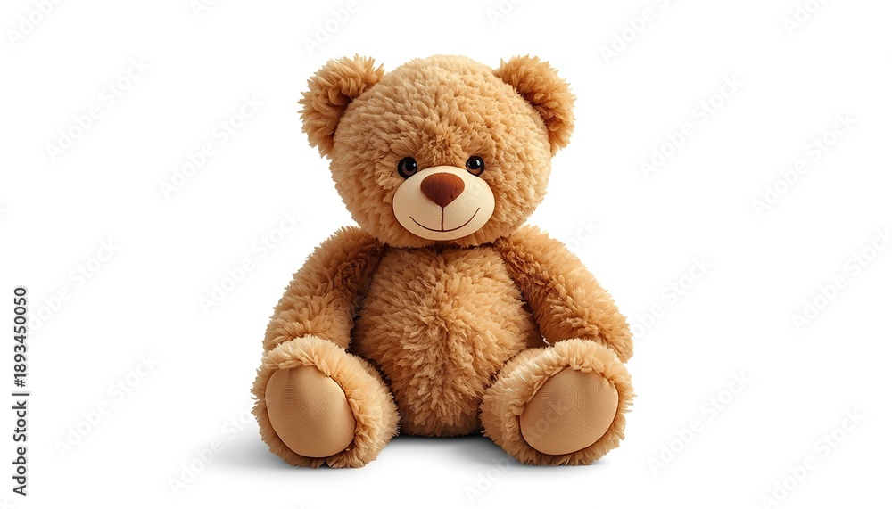 Obraz premium A cute brown teddy bear sitting on a white background with a friendly smile