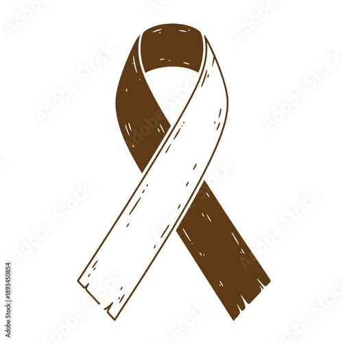 Vintage Grunge texture Brown and white awareness ribbon symbol  support and solidarity concept  health and cause awareness