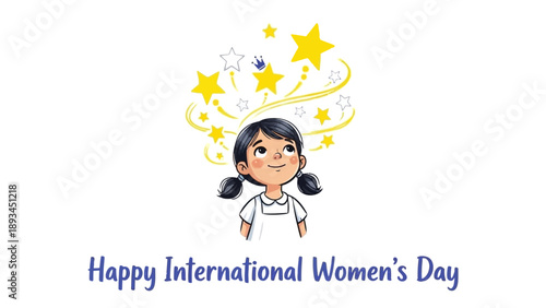 Cartoon Girl Celebrating International Womens Day.