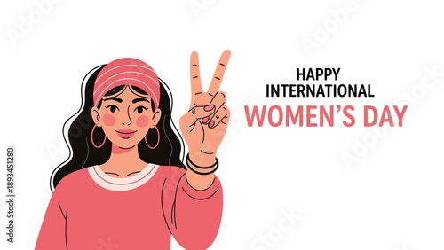 Woman Showing Peace Sign on Womens Day.