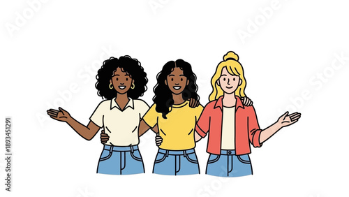 Three Women Standing Together Smiling.