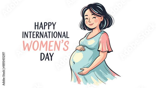 Pregnant Woman Illustration Expecting Baby Joyfully.