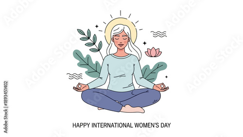 Woman Meditating in Lotus Position with Halo.