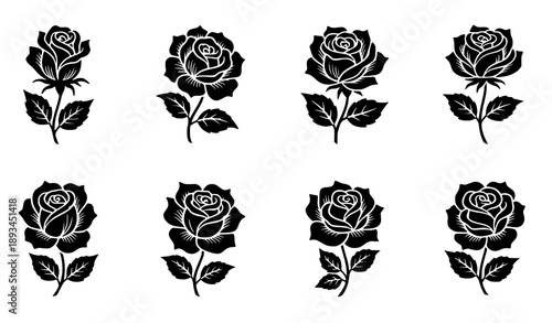 SEO Title
Decorative black rose silhouette vector collection with ornamental floral designs on white