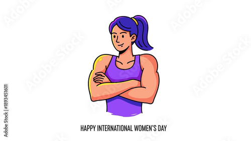 Illustration of a confident woman with purple hair.