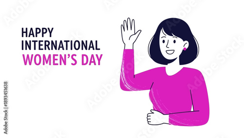 Woman Waving Hand in Pink Shirt.