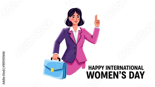 Woman in Business Suit Holding Briefcase and Gesturing.