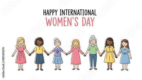 Diverse Women Holding Hands Together Illustration.