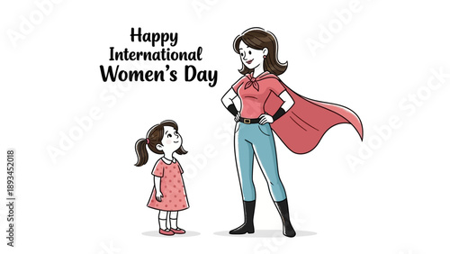 Illustration of Superhero Woman and Girl.