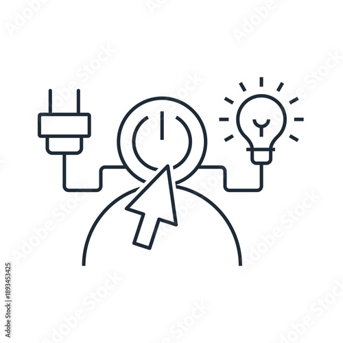 Turn on your brain.  Innovation and solution.Non-standard thinking, vision. Vector linear icon illustration isolated on white background.