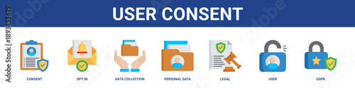 User Consent web banner icon set collection solid style.