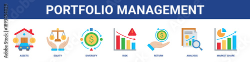 Portfolio Management web banner icon set collection solid style.