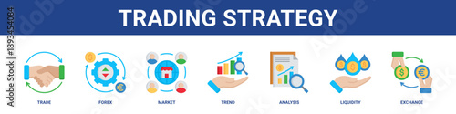 Trading Strategy web banner icon set collection solid style.
