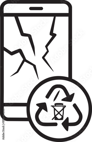 Broken mobile phone screen e-waste related line icon vector