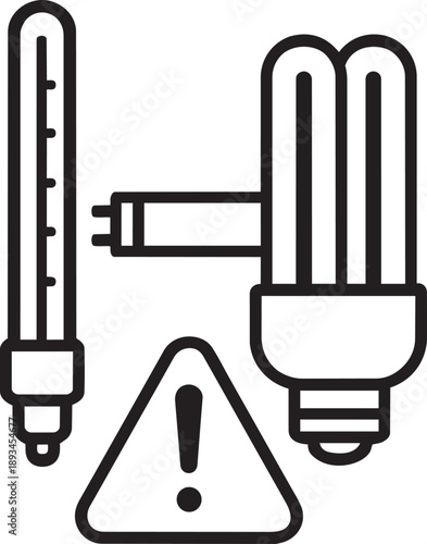 Fluorescent light tubes hazardous waste line icon vector