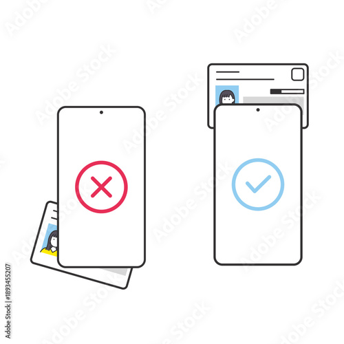 マイナンバーカード読み取り成功と失敗のイメージイラスト素材