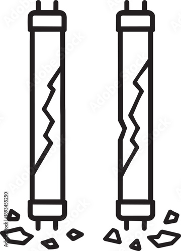 Broken fluorescent light tubes waste related line icon vector