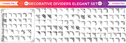 Vintage border elements set. Decorative divider collection with floral ornaments, arrows and laurels. Classic and ethnic embroidery style design on transparent background