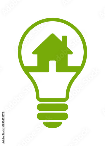 Green house inside a light bulb outline a white background home lightbulb