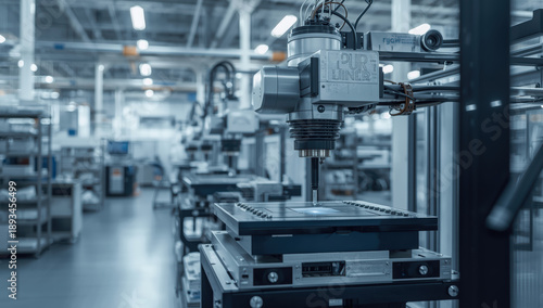 Wallpaper Mural Precision robotic assembly machine working on electronic component inspection in factory Torontodigital.ca