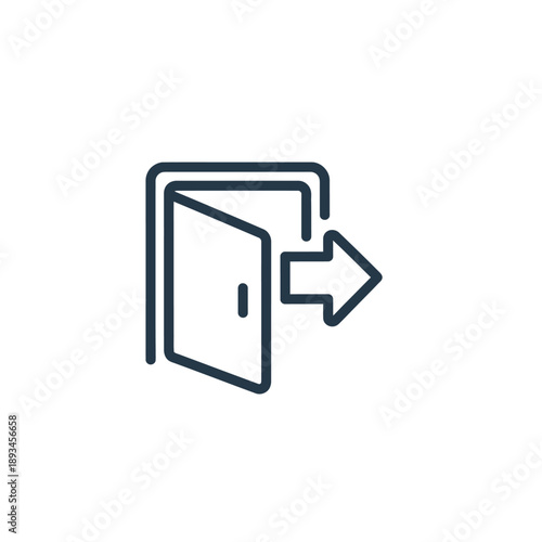 Illustration of an open door with an arrow pointing outwards, symbolizing exit, departure, and leaving a place or situation