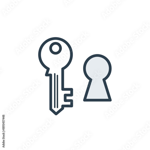 Modern vector illustration featuring a traditional key alongside a classic keyhole, symbolizing concepts of security, access, protection, unlocking solutions, and privacy in various contexts