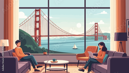 Couple enjoys Golden Gate view from home