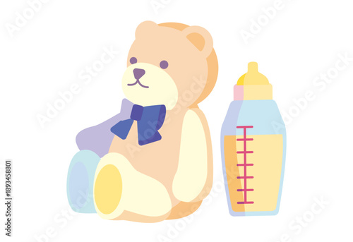 哺乳瓶とクマのぬいぐるみ