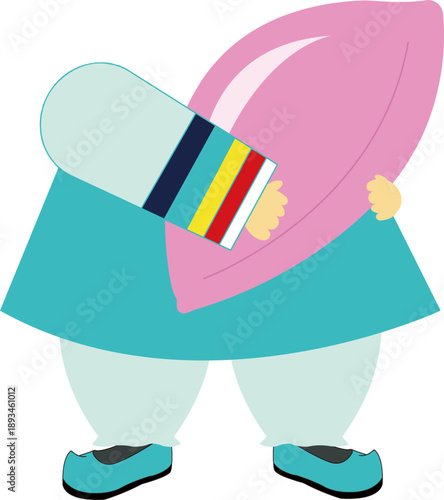 분홍 송편을 든 남자아이 한복 얼굴합성 일러스트