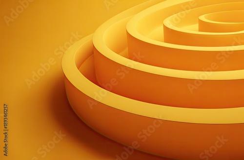 Close-up of spiraling, concentric, raised rings, rendered in a gradient of warm, mustard yellow
