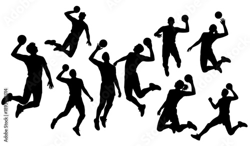 Action Volleyball Player Silhouettes in Mid Air Jump Serve Spike Sports Vector Collection