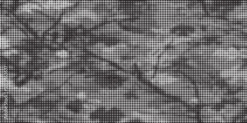 Pixelated bitmap gradient texture. Black and white dither pattern background. Abstract glitchy pattern. 8 bit video game screen wallpaper. Wide raster backdrop. Retro pixel art Illustration