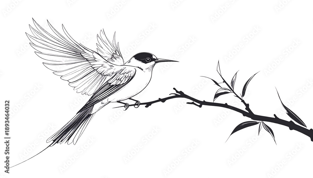 Naklejka premium A cute black crow vector illustration of a bird sitting on a winter tree branch featuring a detailed wing and beak sketch for wildlife nature design art