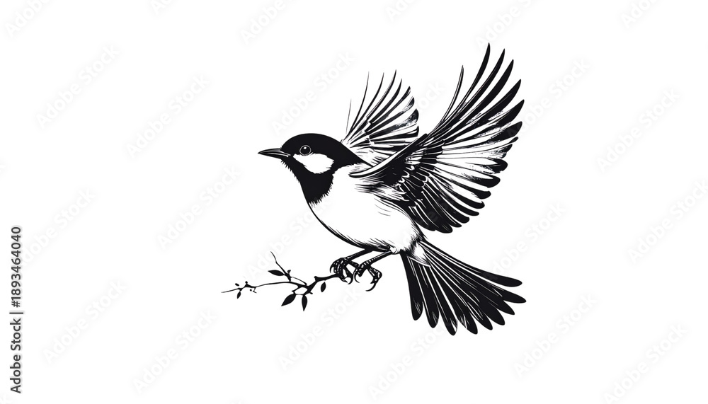 Obraz premium A cute black crow vector illustration of a bird sitting on a winter tree branch featuring a detailed wing and beak sketch for wildlife nature design art