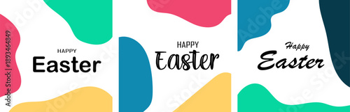 Happy Easter Day Posters Bundle Spring Holiday Greeting Set