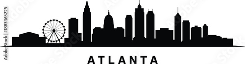 Atlanta skyline silhouette, Ferris wheel, skyscrapers, historic buildings, urban architecture, Georgia cityscape, flat vector