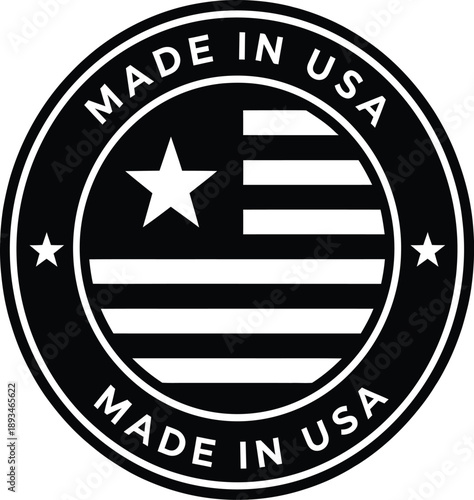 Made in USA emblem with American flag graphic and star emblem