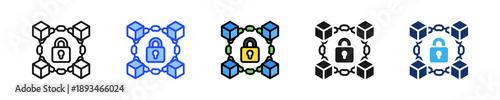 Blockchain Lock Icon Collection With Multiple Styles