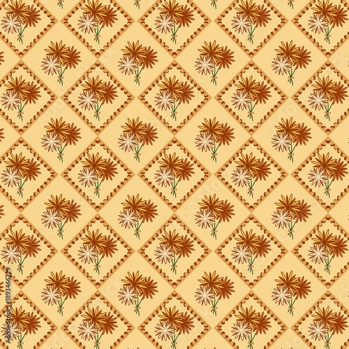 Brown Floral Bouquet Seamless Pattern Neutral Rustic Flower Background