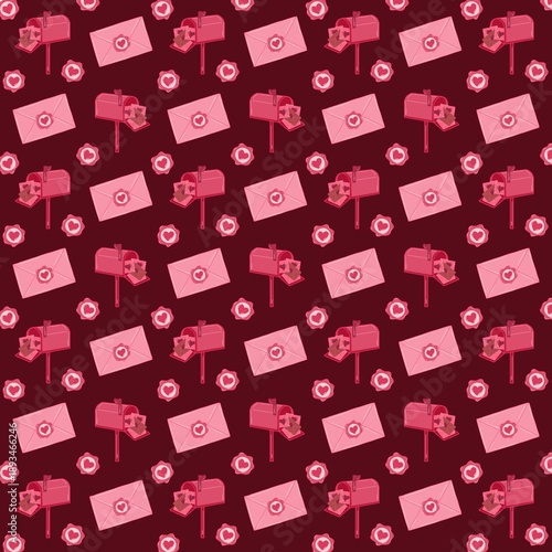 Mailbox and Love Letter Seamless Pattern Romantic Valentine Repeat Background