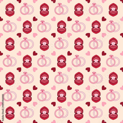Engagement Ring and Heart Box Seamless Pattern Romantic Valentine Background