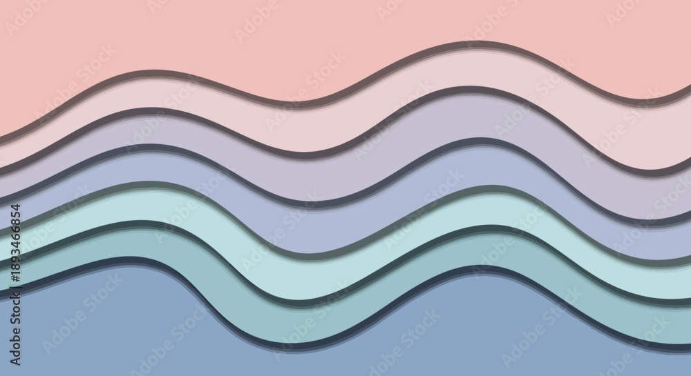 Fototapeta premium Abstract layered wavy design with gradient colors, creating a sense of depth and movement.