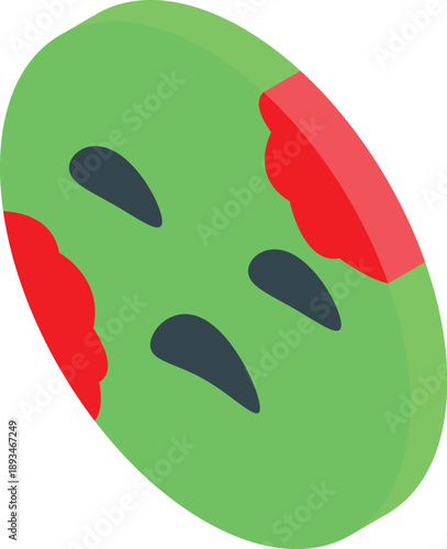 Round green emoji with red spots, expressing feeling unwell, possibly due to a virus, bacteria, or disease