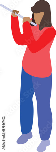 Female musician playing a transverse flute, creating beautiful music with elegance and expertise