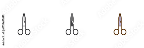 Nail scissors icon set with line, solid and filled outline colorful style. Scissors icon vector sign and symbol for manicure, grooming and beauty icon use.