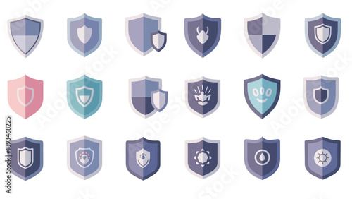 Collection of various shield icons.