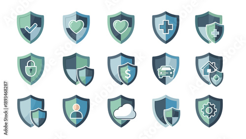Collection of shield security icons.