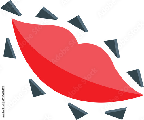 Red lips surrounded by dynamic gray triangles, representing a modern and abstract take on affection and communication